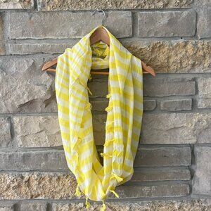 MANGO Yellow White Stripe Infinity Scarf with Tassels